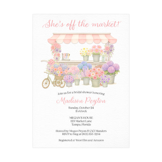 She's Fresh Off the Market Flower Cart Bridal Shower Invitation