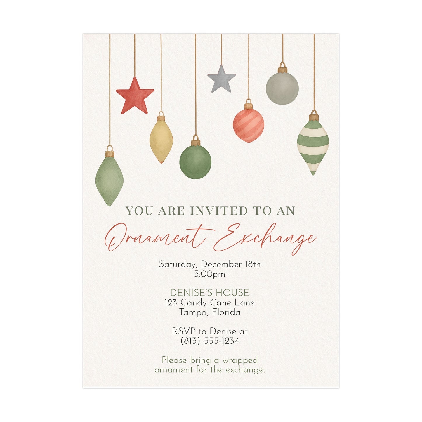 Ornament Exchange Party Invitations Holiday Christmas Gathering