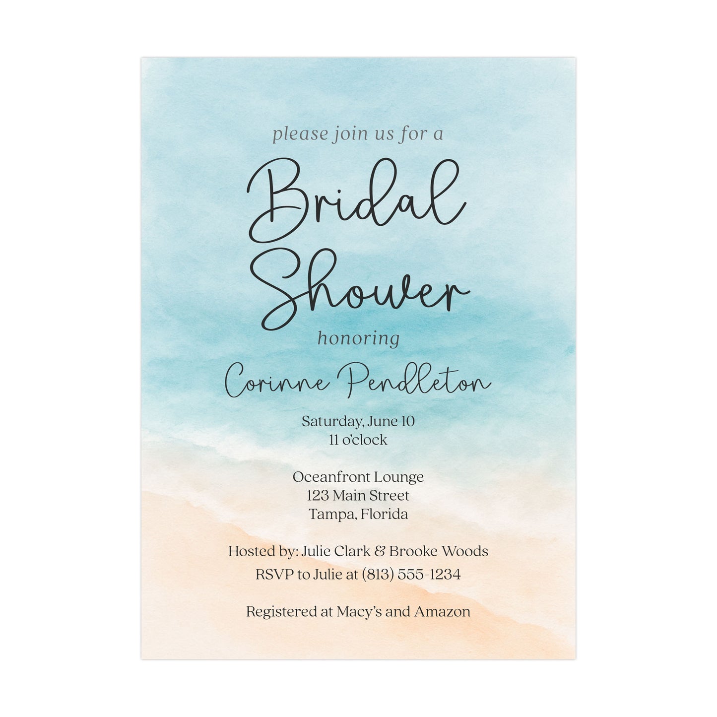 Painted Beach Bridal Shower Invitation