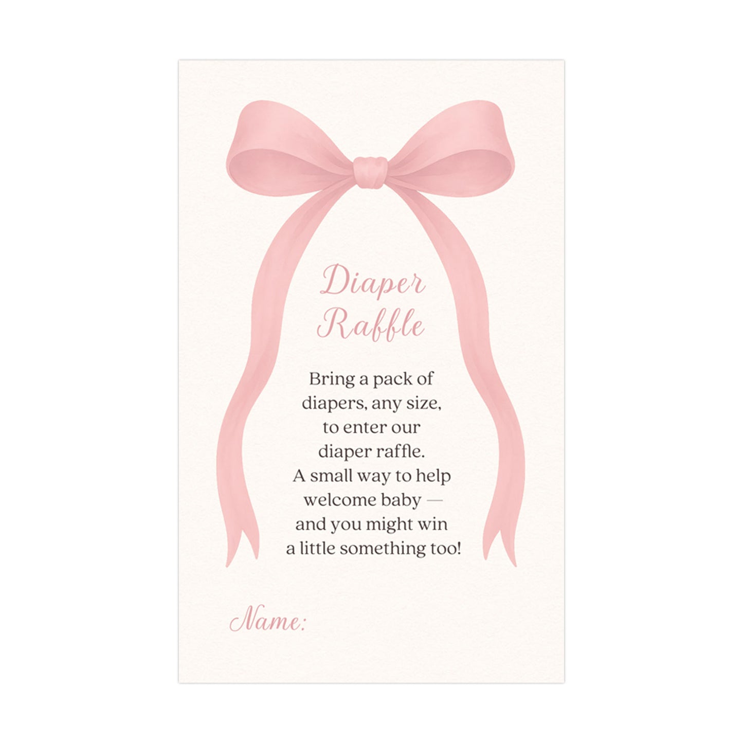 Pink Bow Baby Diaper Raffle Baby Shower