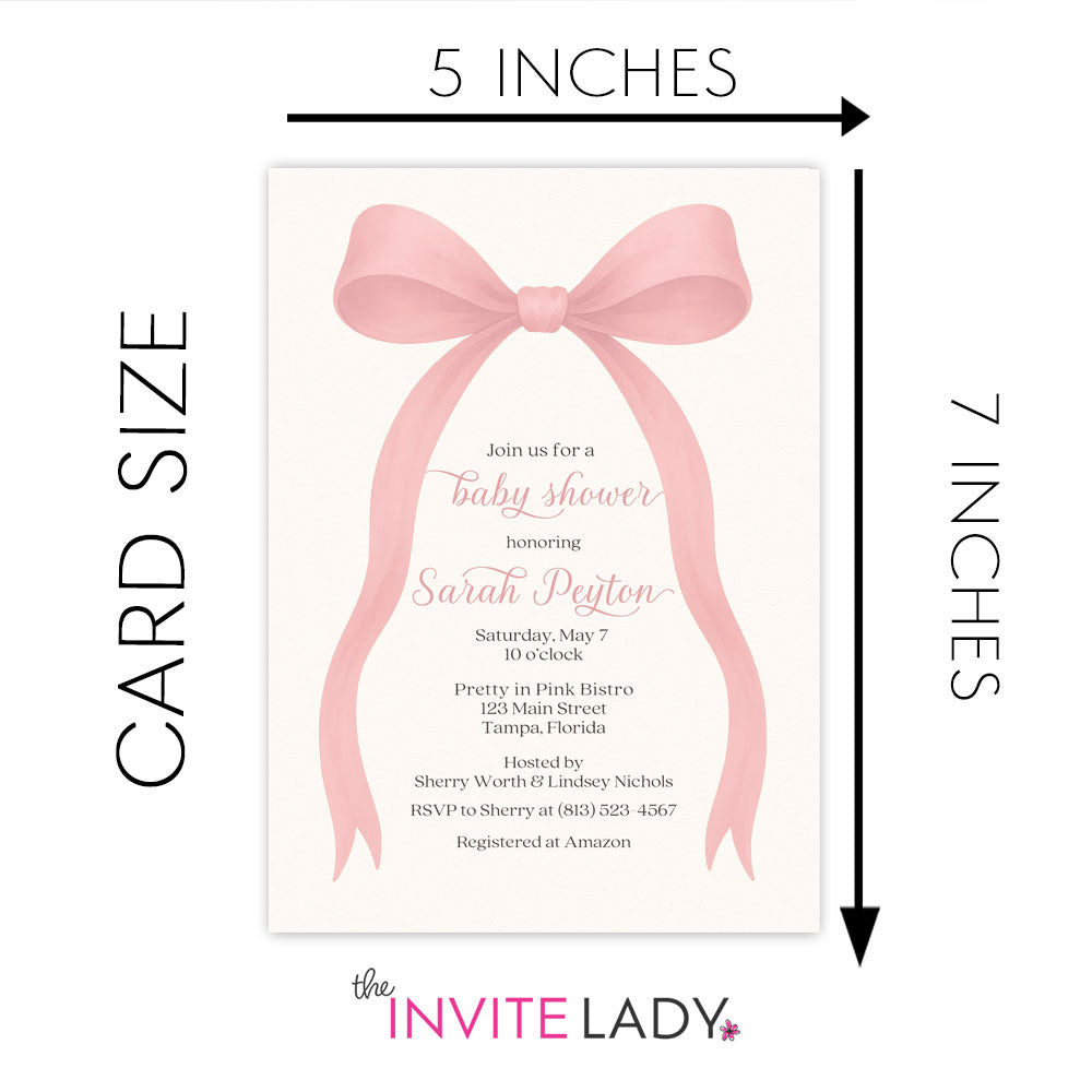 Pink Bow Baby Shower Invitation