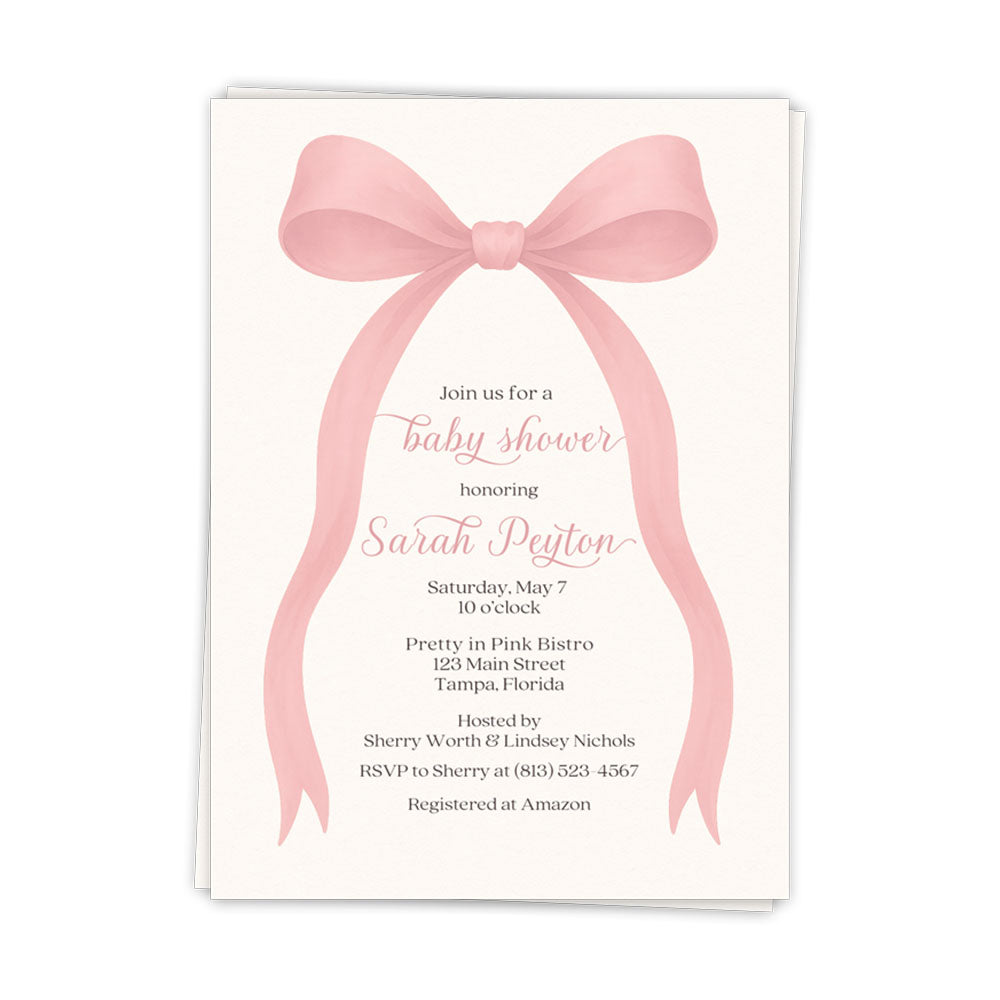Pink Bow Baby Shower Invitation