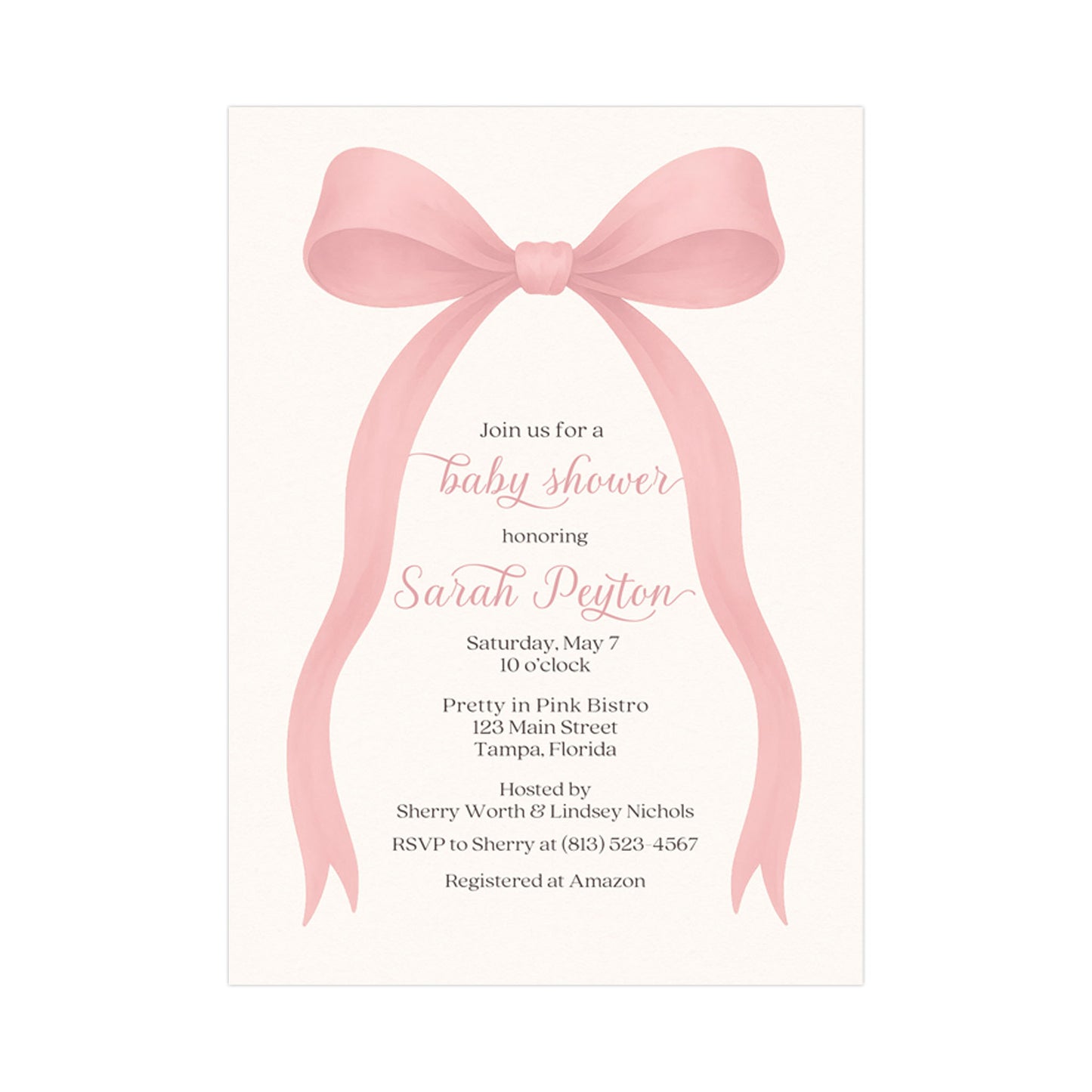 Pink Bow Baby Shower Invitation