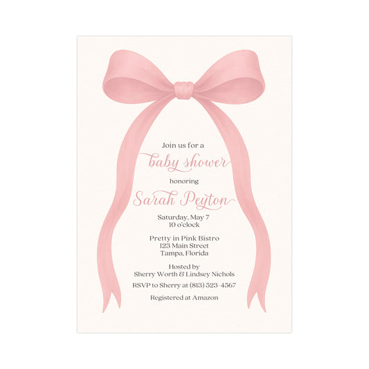 Pink Bow Baby Shower Invitation