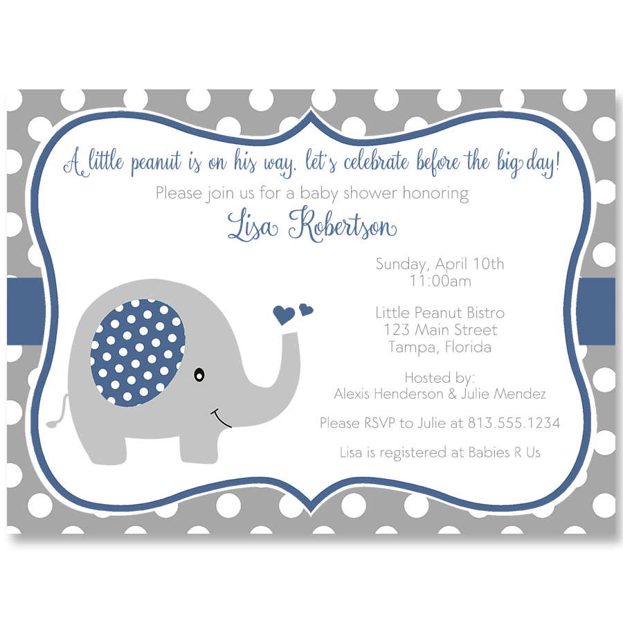 Polka Dot Elephant Baby Shower Invitation