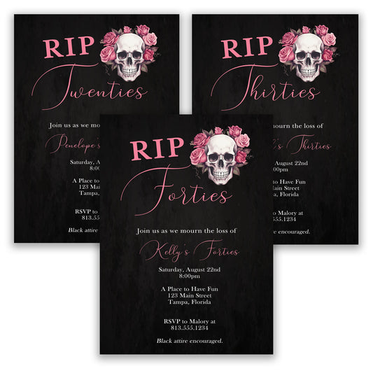 Death to Her Youth RIP Milestone Birthday Party Invitation