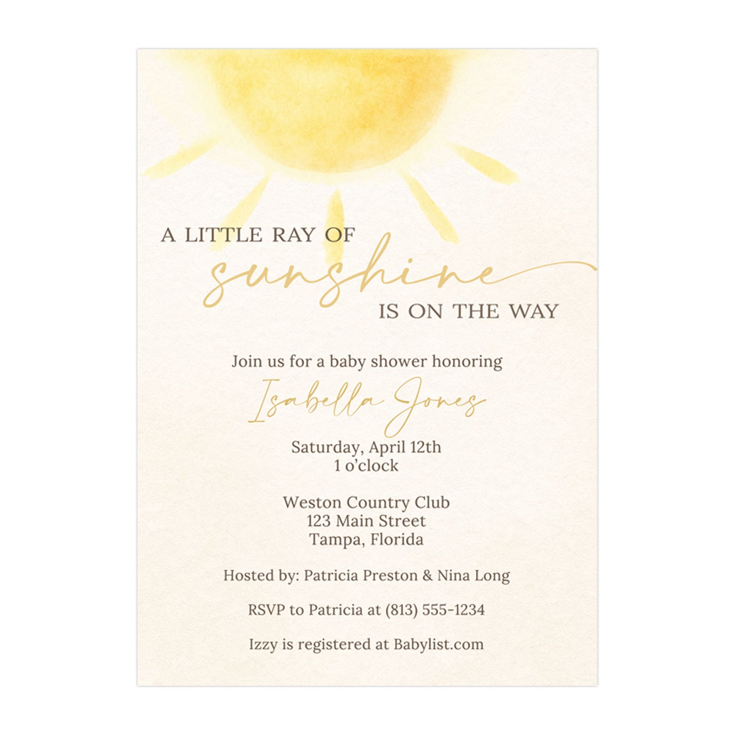 Sunshine Baby Shower Invitation