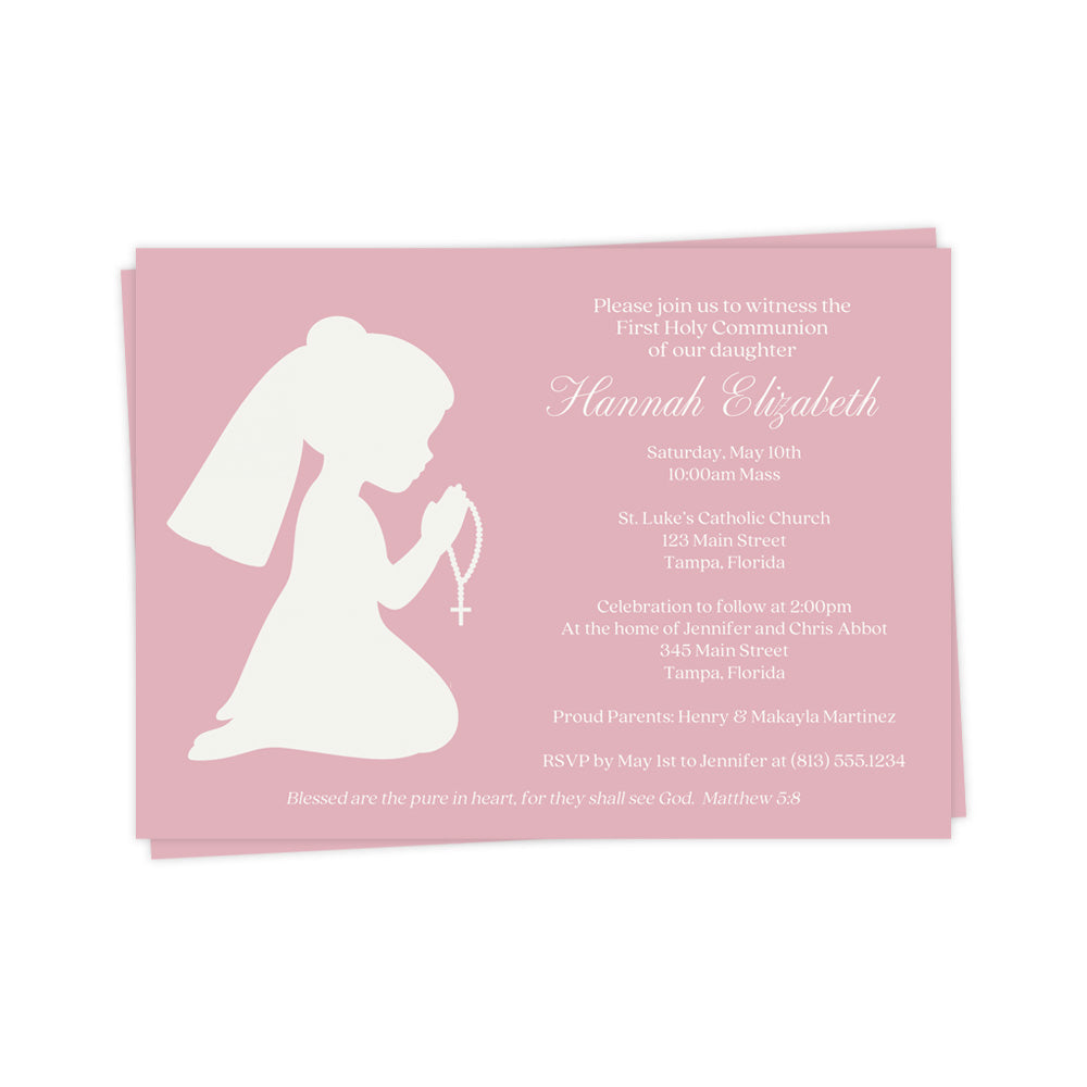 Rosary Silhouette First Holy Communion Invitation