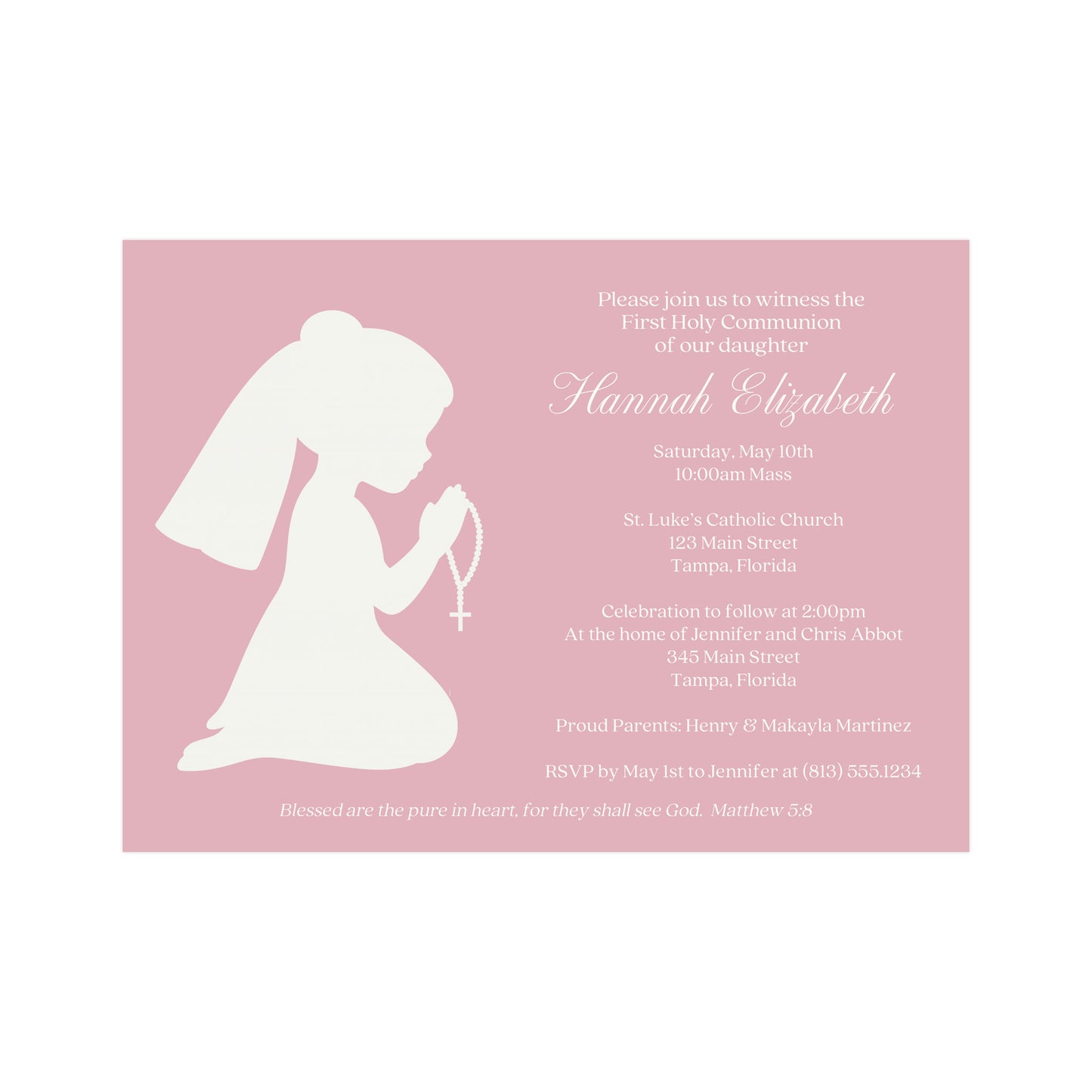 Rosary Silhouette First Holy Communion Invitation