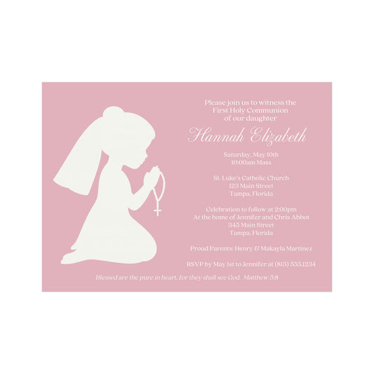 Rosary Silhouette First Holy Communion Invitation