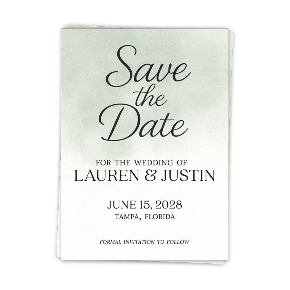 Watercolor Ombre Sage Green Save the Date Cards