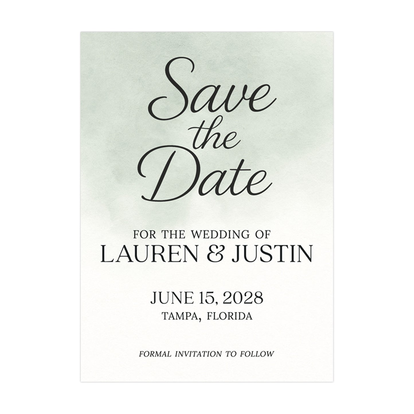 Watercolor Ombre Sage Green Save the Date Cards