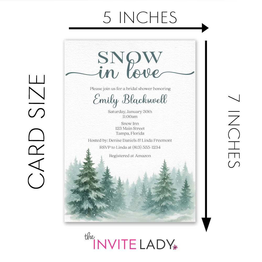 Snow in Love with Pine Trees Bridal Shower Invitation