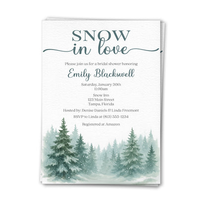 Snow in Love with Pine Trees Bridal Shower Invitation
