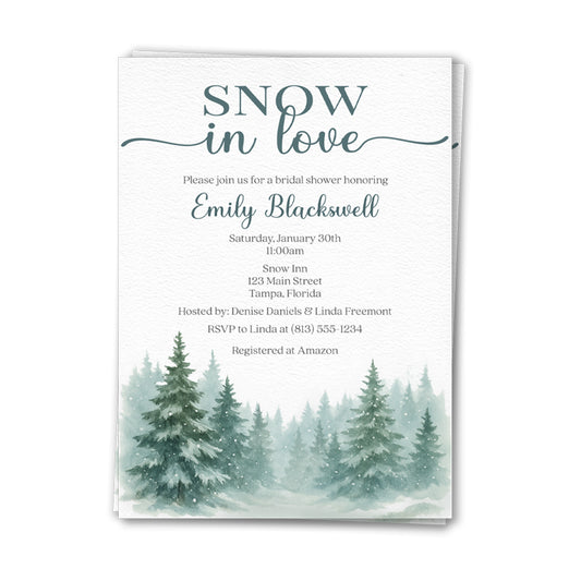 Snow in Love with Pine Trees Bridal Shower Invitation