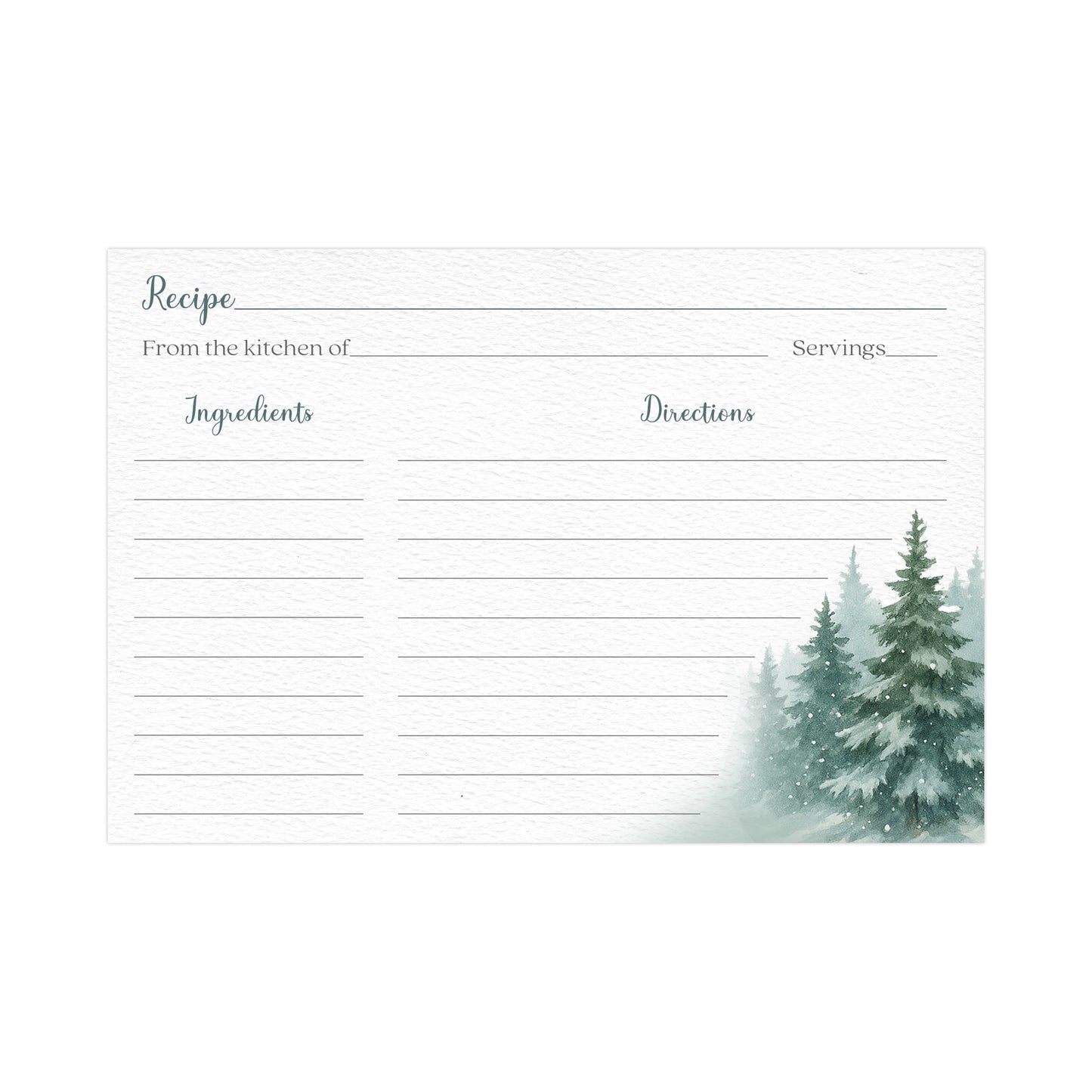 Snow in Love with Pine Trees Recipe Cards