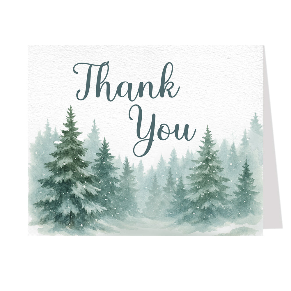 Snow in Love With Pine Trees Thank You Cards