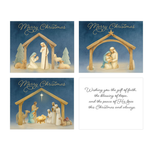 The Willow Collection Nativity Christmas Cards – 3 Design Set, Religious Holiday Greetings with Envelopes