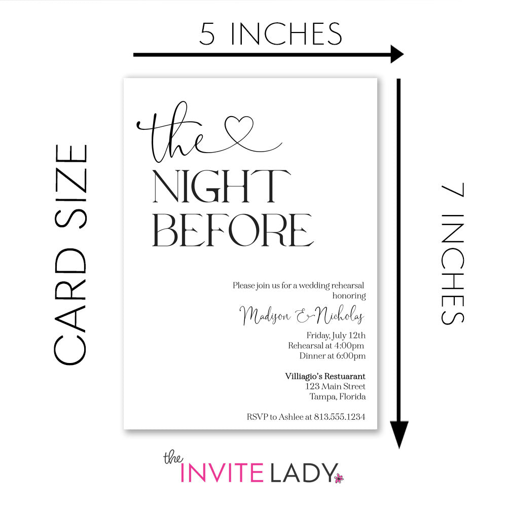 The Night Before Bridal Rehearsal Invitation with Envelopes