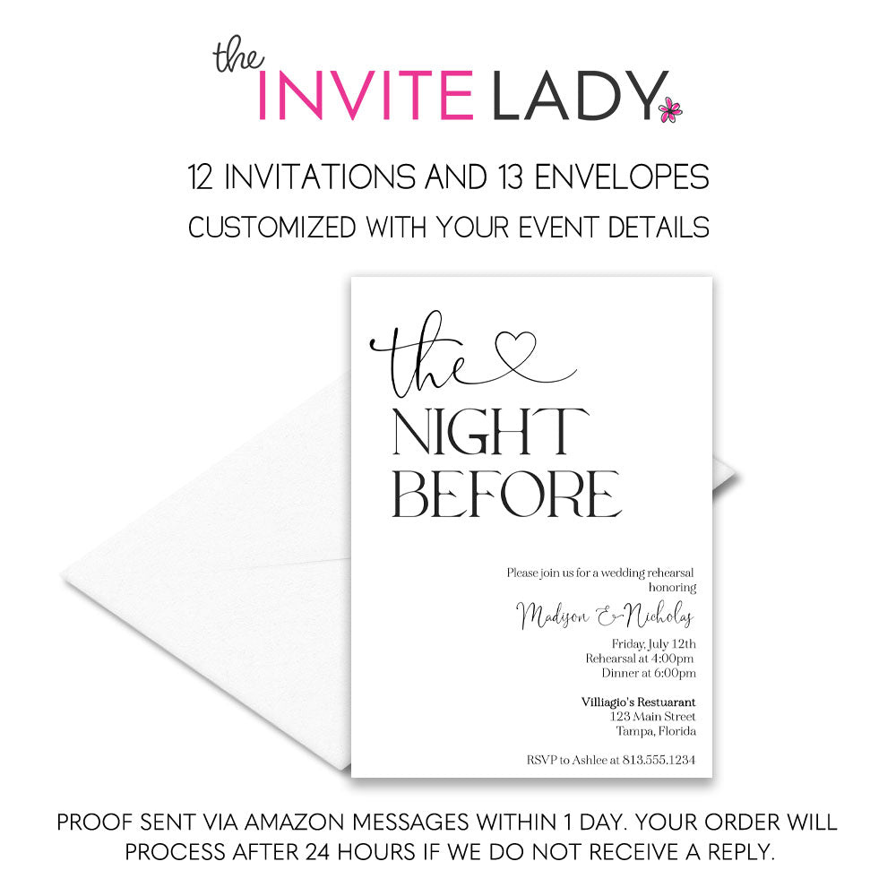 The Night Before Bridal Rehearsal Invitation with Envelopes