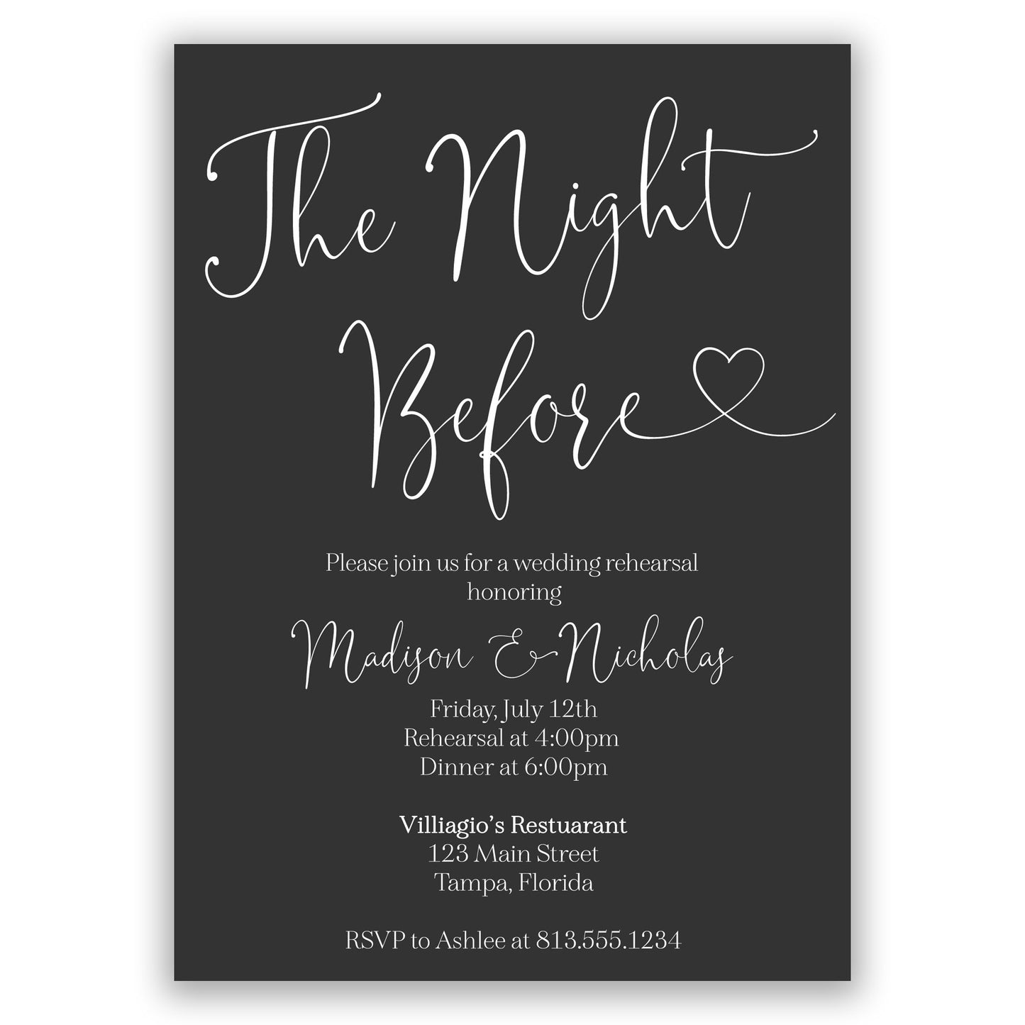 The Night Before Bridal Rehearsal Invitation with Envelopes
