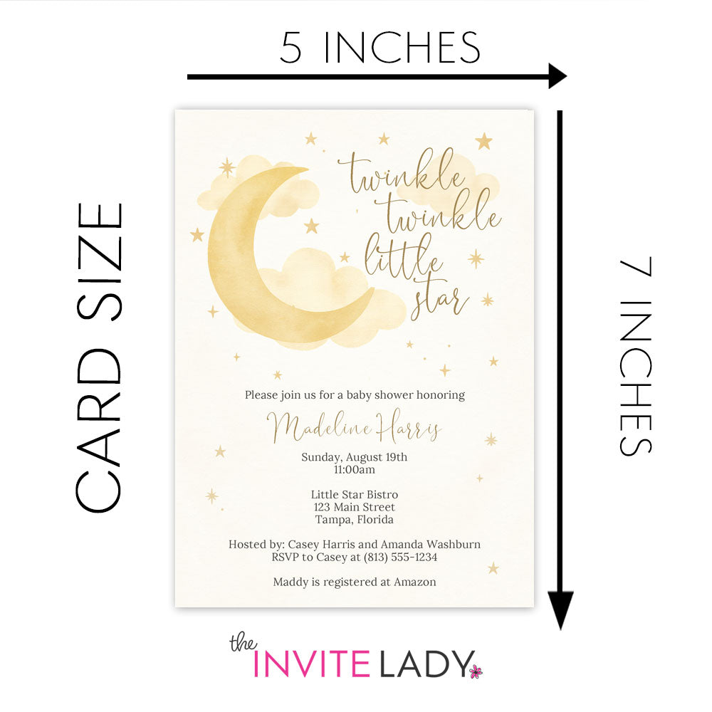 Twinkle Twinkle Little Star Baby Shower Invitations Gender Neutral Moon and Stars Design with Envelopes