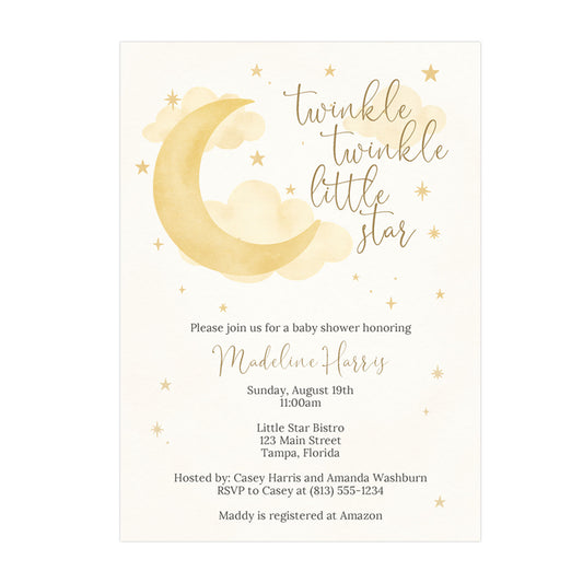 Twinkle Twinkle Little Star Baby Shower Invitations Gender Neutral Moon and Stars Design with Envelopes