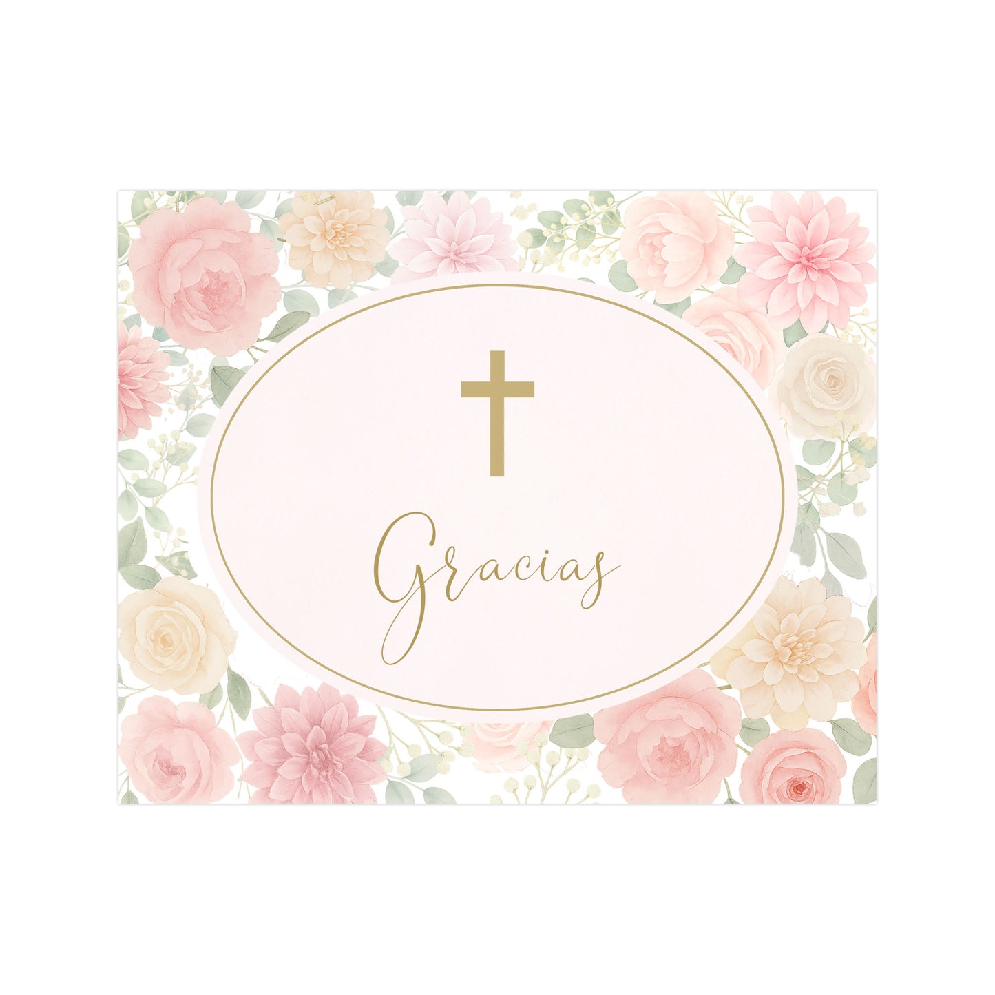 Watercolor Floral Cross Thank You Card