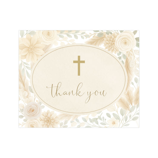 Watercolor Floral Cross Thank You Card