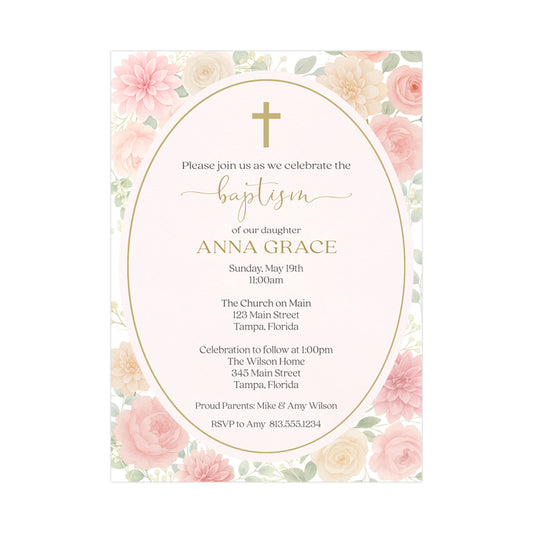 Watercolor Floral Cross Invitation