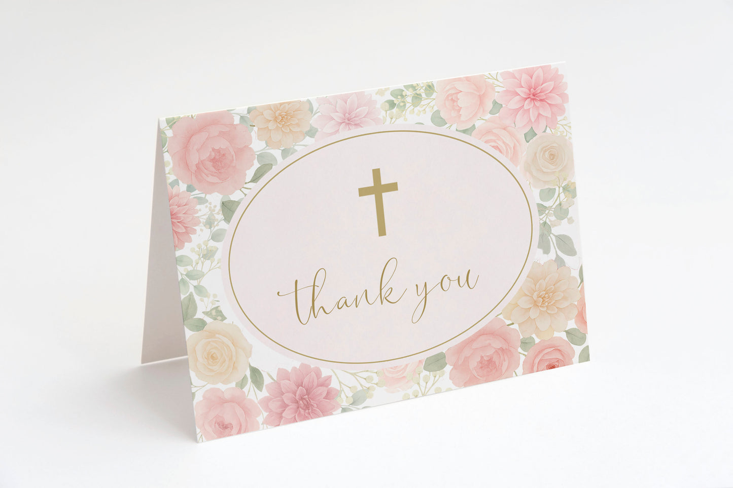 Watercolor Floral Cross Thank You Card
