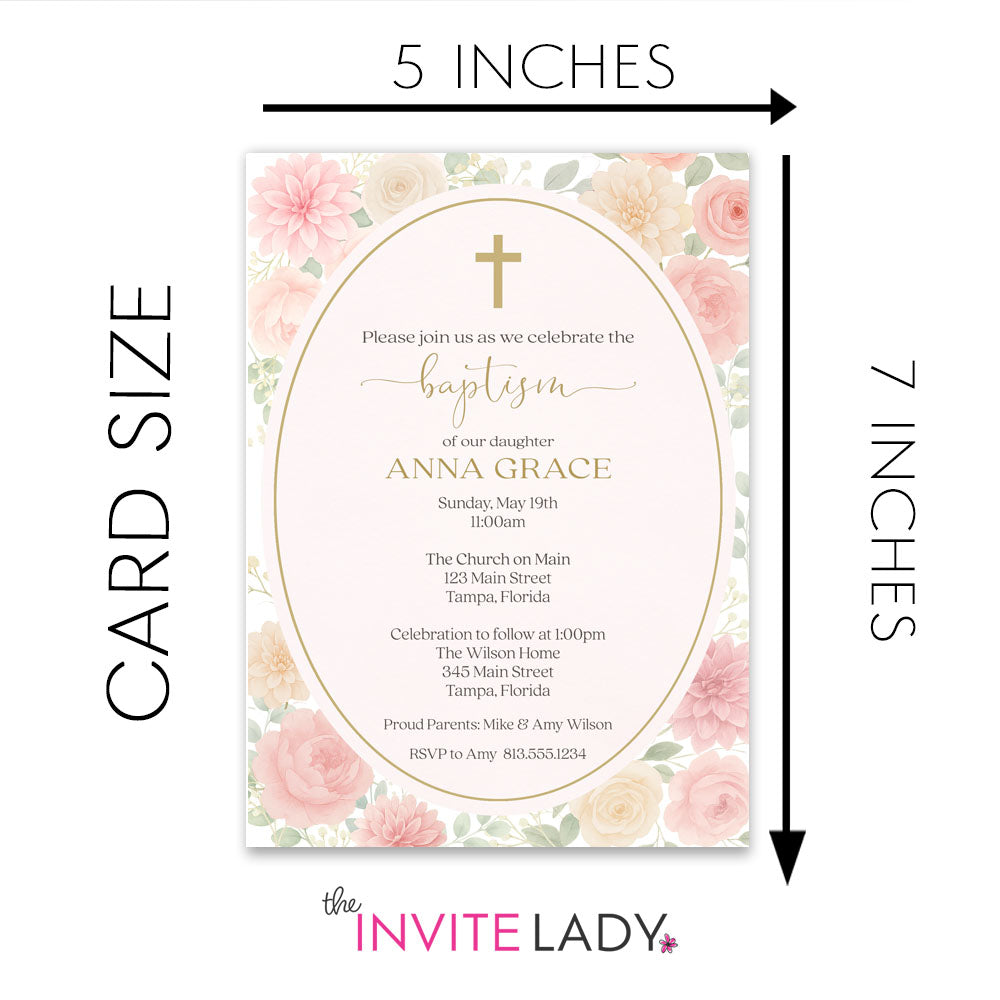 Watercolor Floral Cross Invitation – The Invite Lady