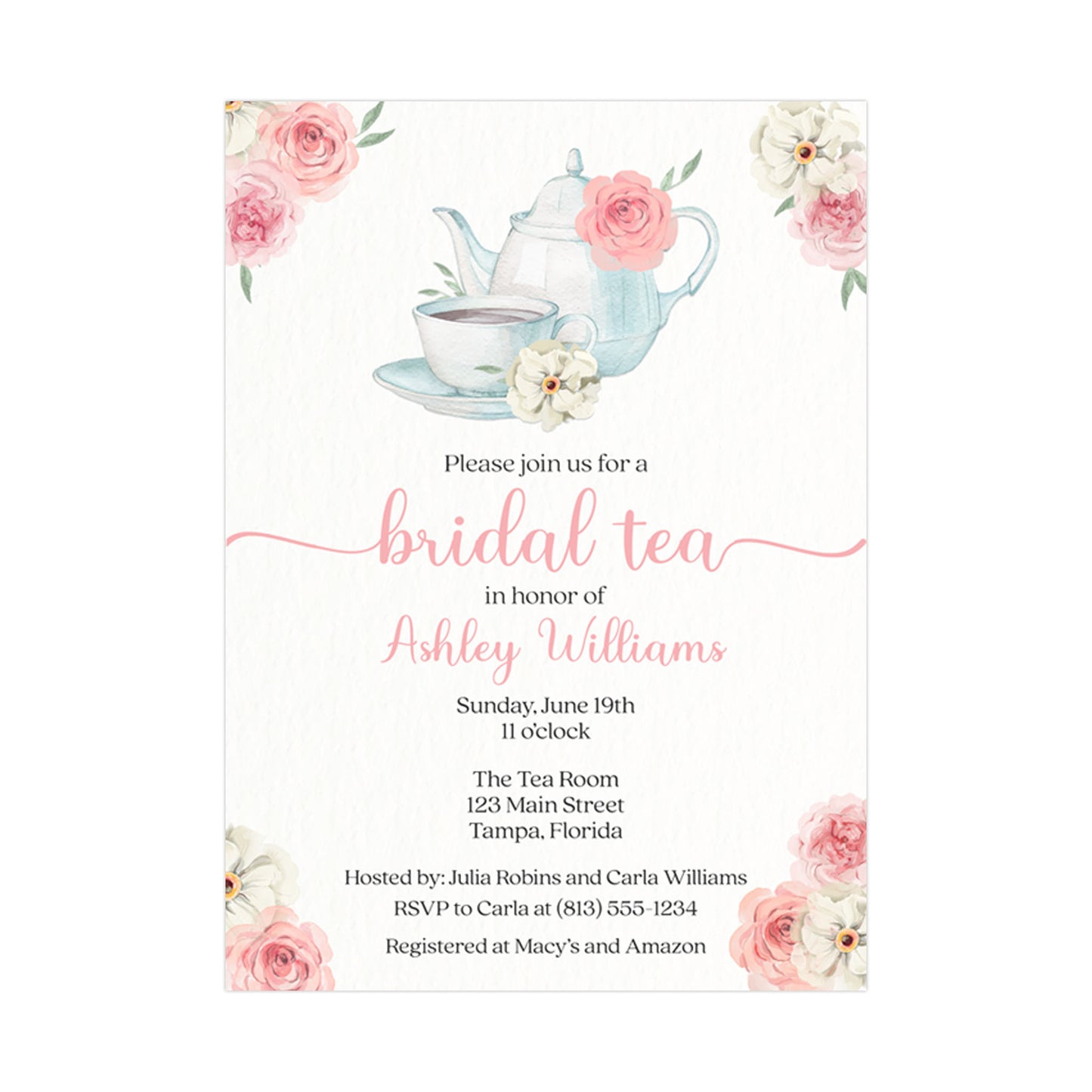 Watercolor Bridal Tea Invitation