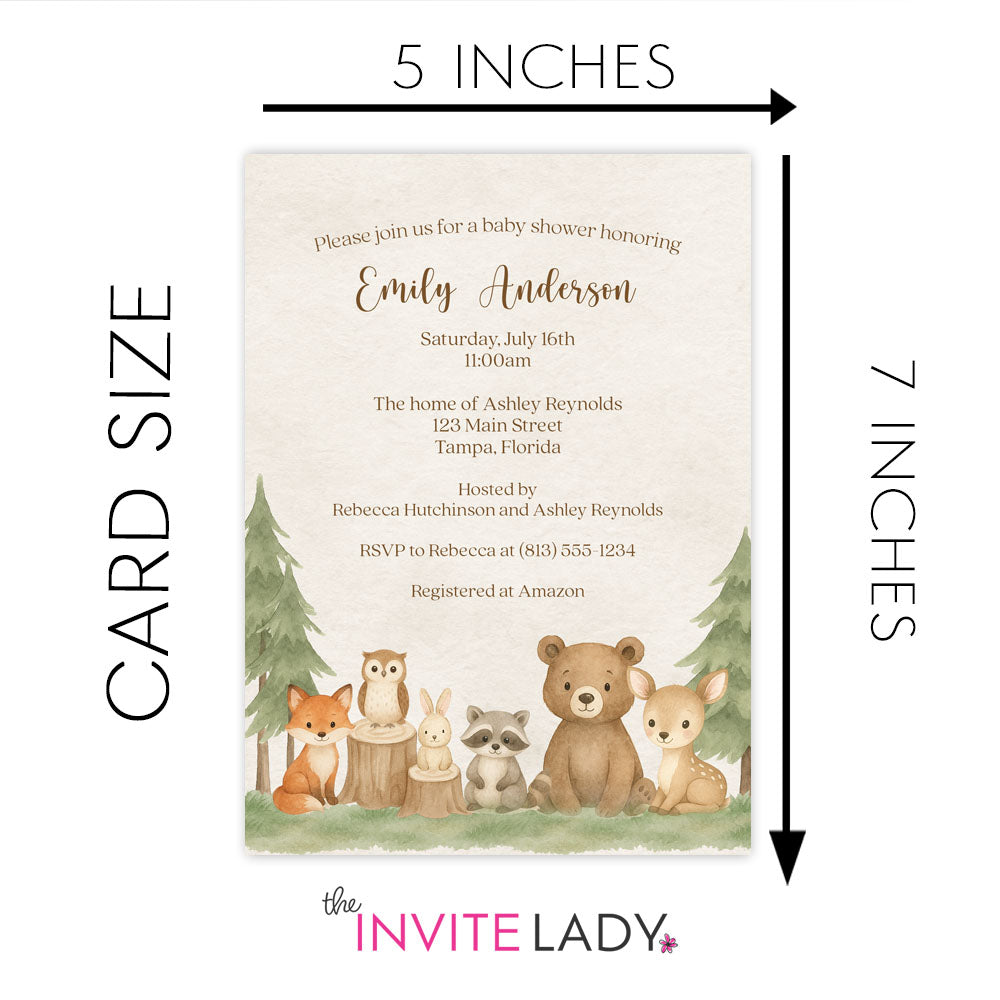 Woodland Animals Baby Shower Invitation