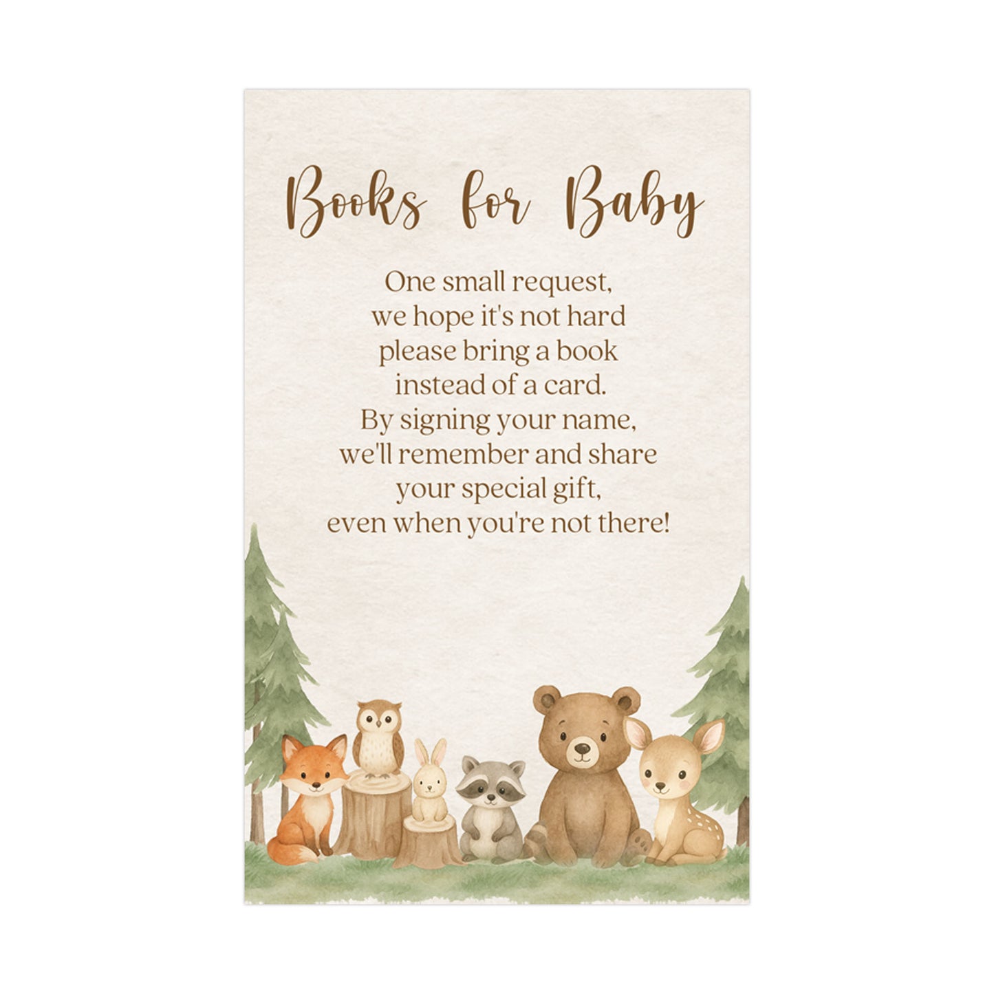 Woodland Animal, Book Insert, Diaper Raffle