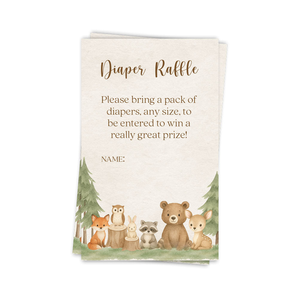 Woodland Animal, Book Insert, Diaper Raffle