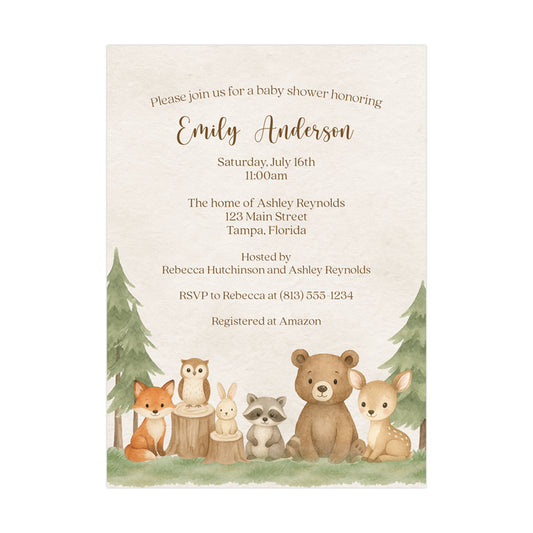 Woodland Animals Baby Shower Invitation