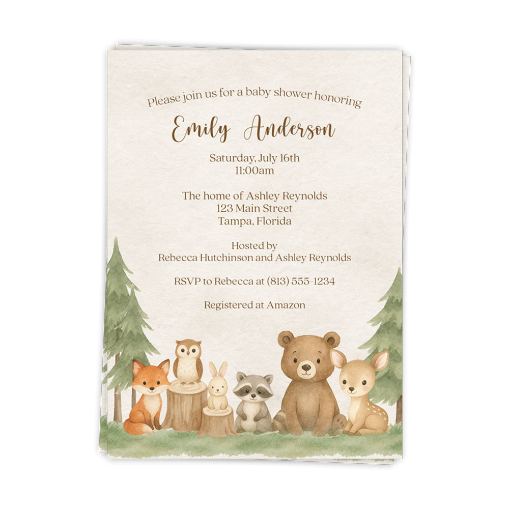 Woodland Animals Baby Shower Invitation