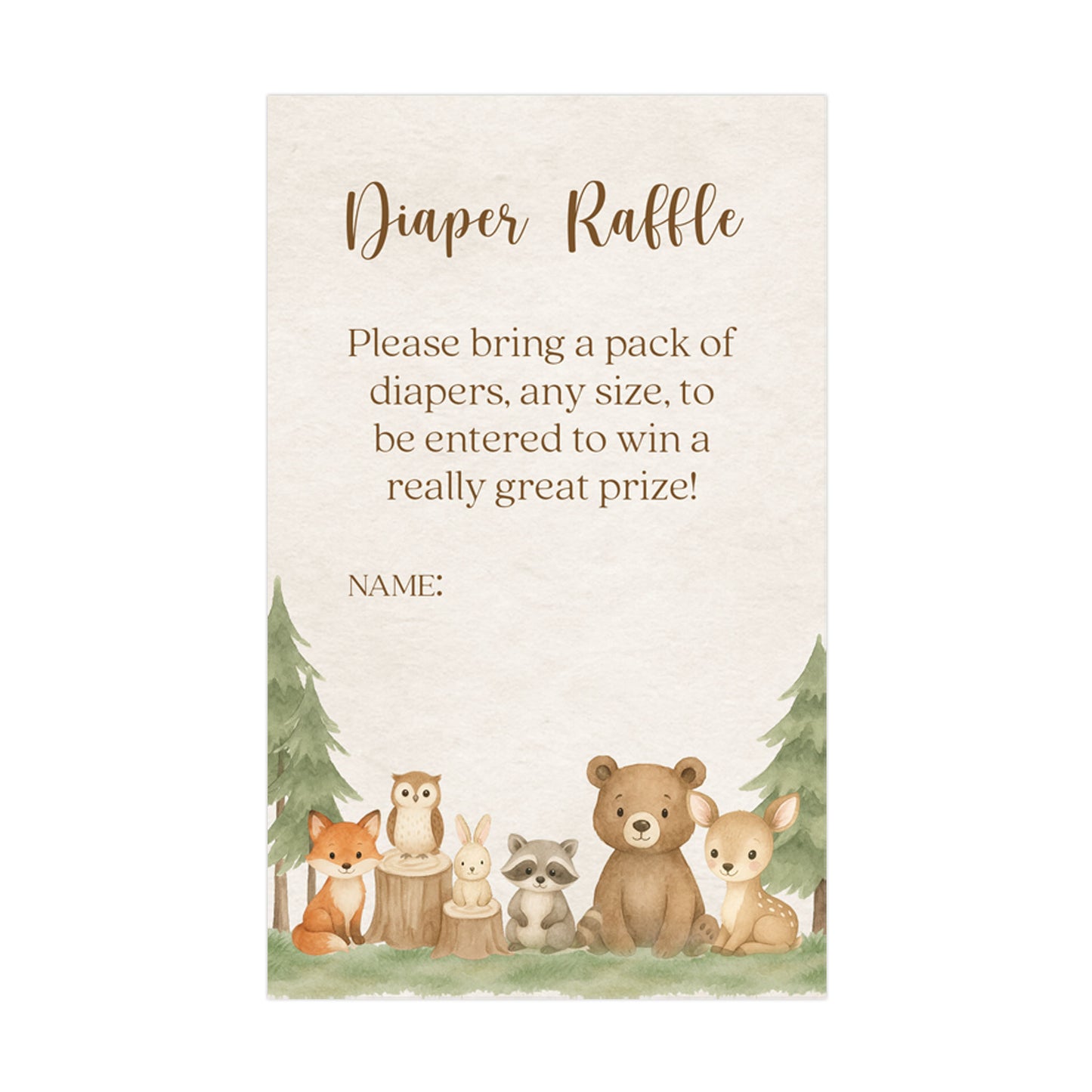 Woodland Animal, Book Insert, Diaper Raffle