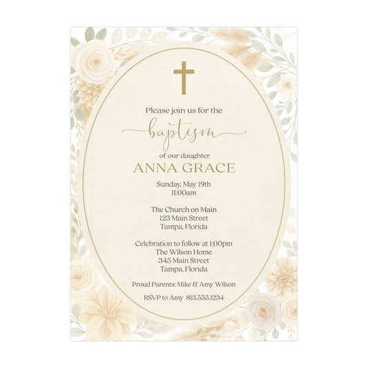 Watercolor Floral Cross Invitation