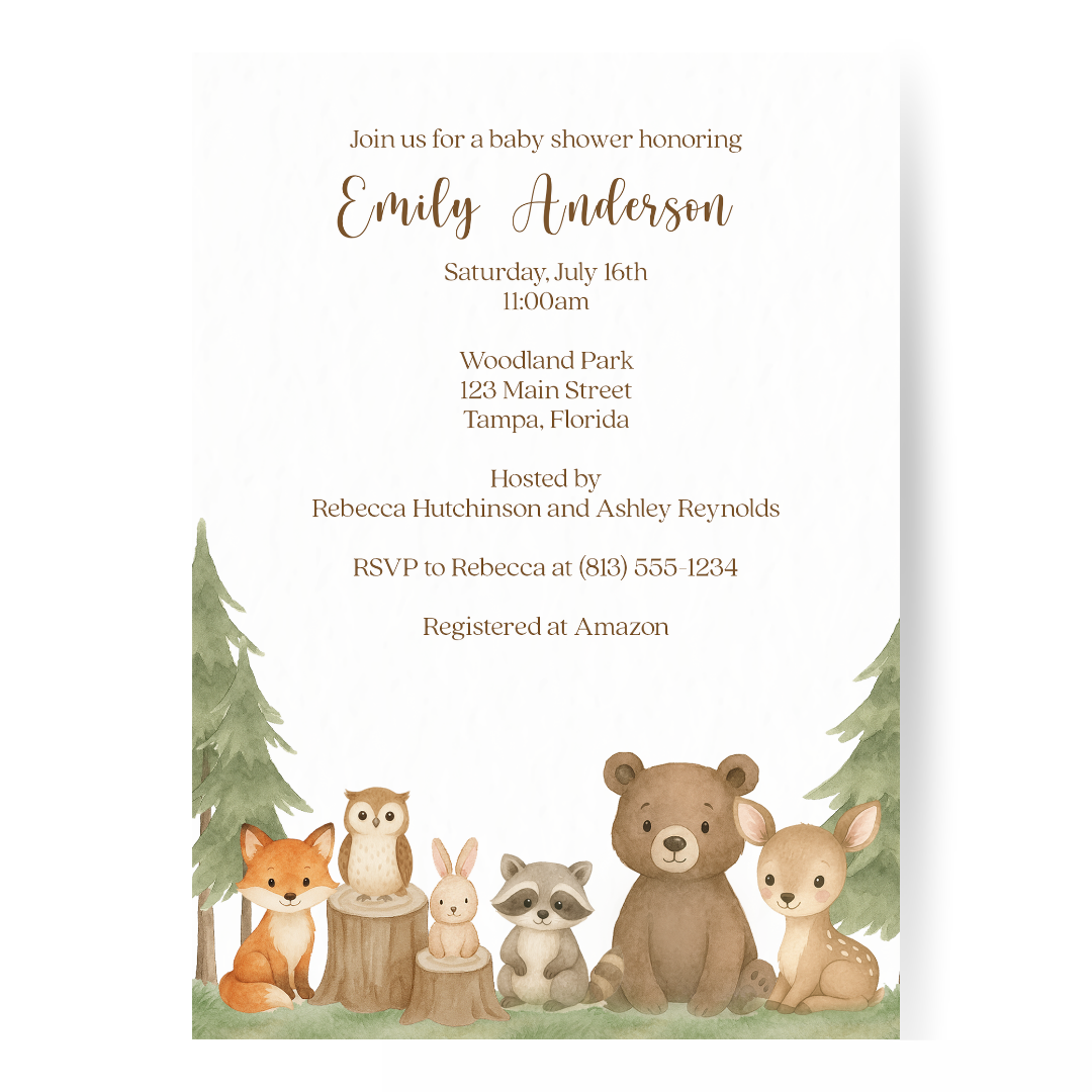 Woodland Animals Baby Shower Invitation