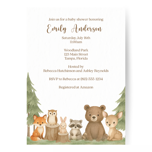 Woodland Animals Baby Shower Invitation
