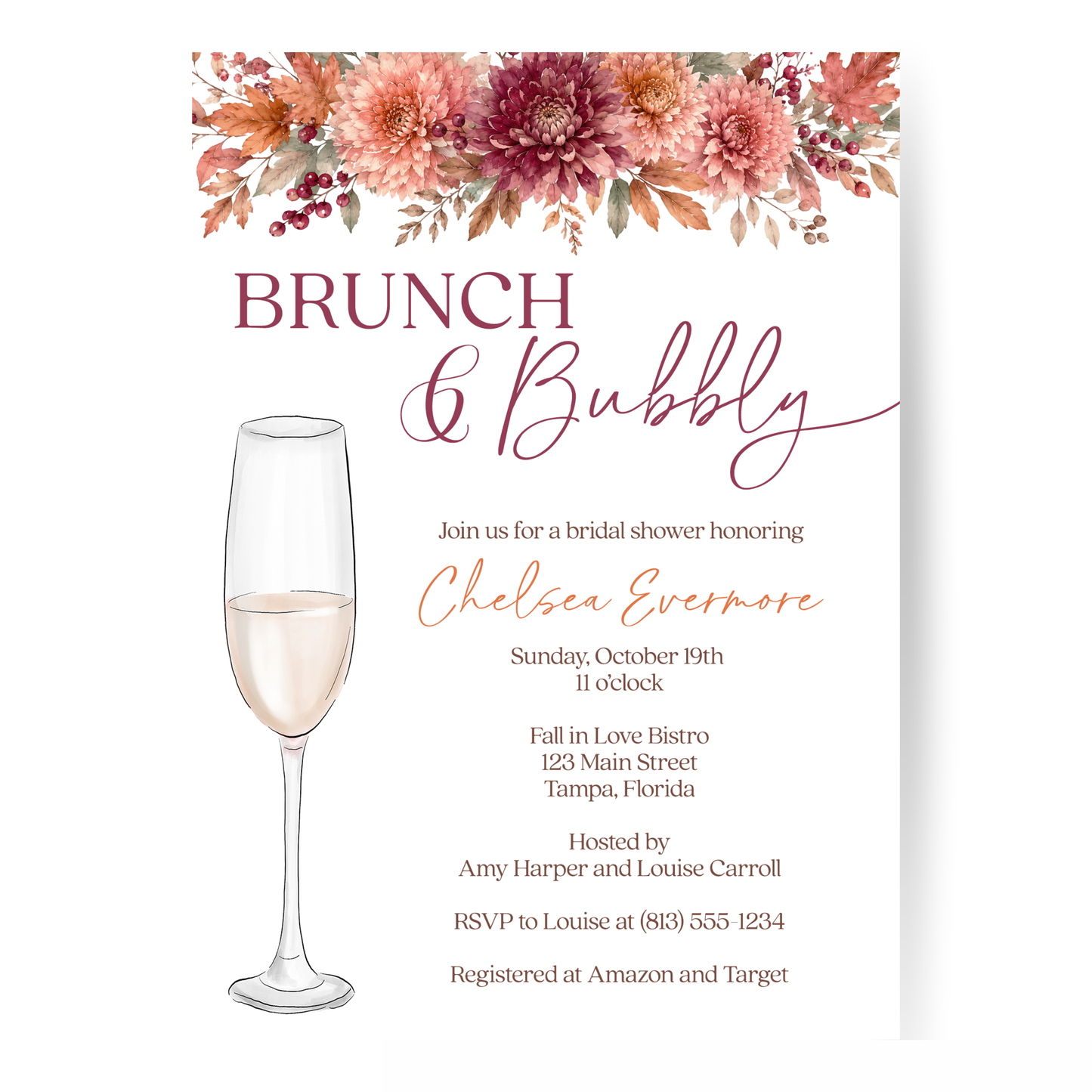 Autumn Brunch and Bubbly Bridal Shower Invitation