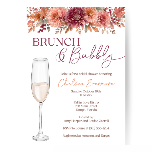 Autumn Brunch and Bubbly Bridal Shower Invitation