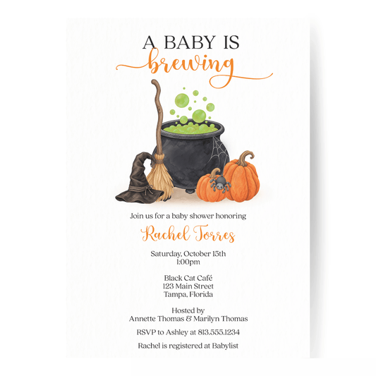 A Baby Is Brewing Halloween Baby Shower Invitation
