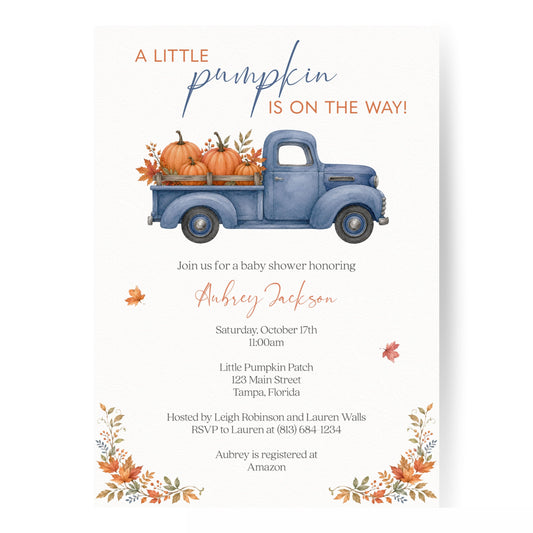 Fall Truck Baby Shower Invitation