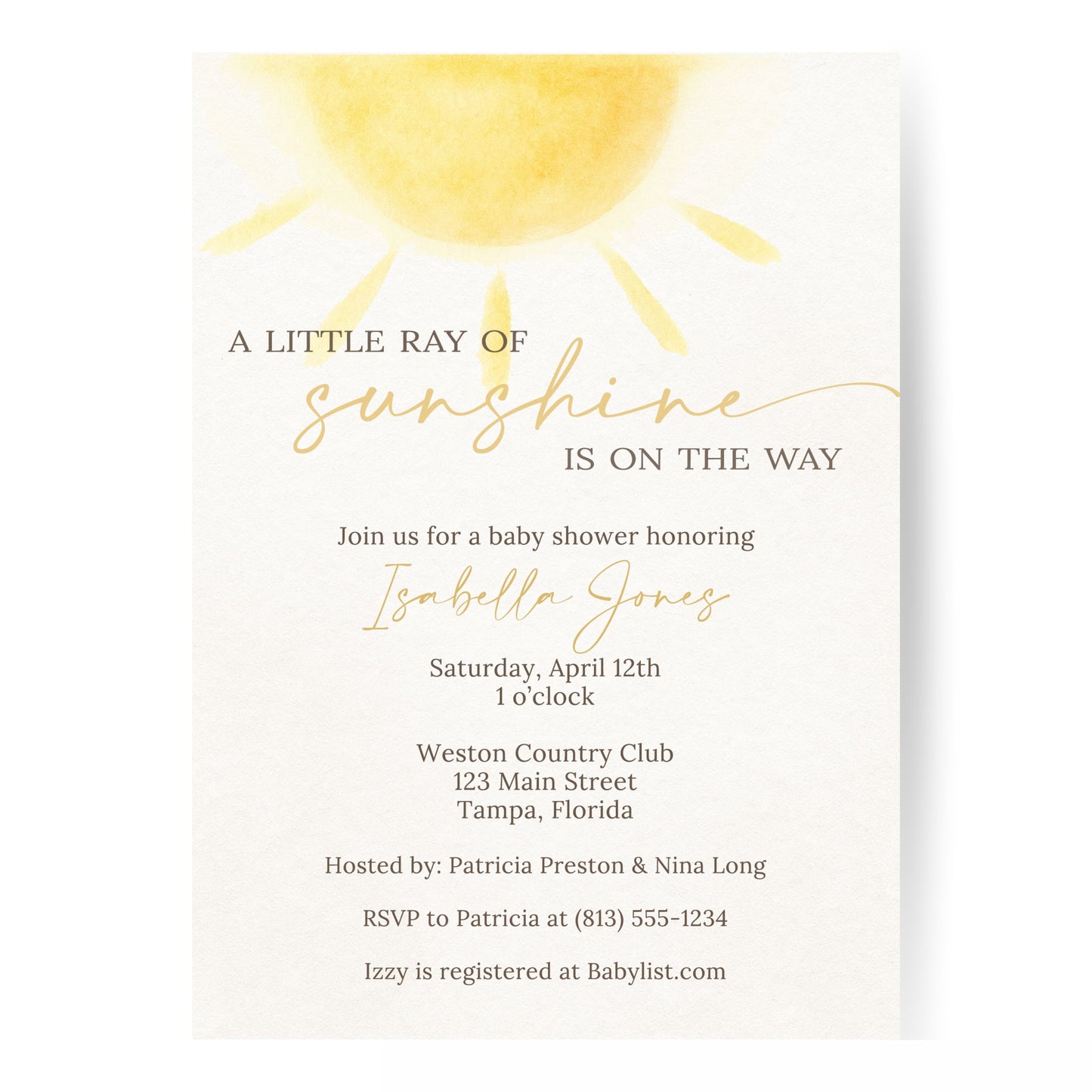 A Little Ray of Sunshine Baby Shower Invitation