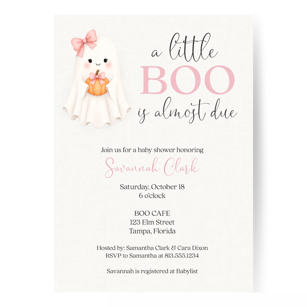 A Little Boo Is Almost Due Girl Baby Shower Invitation