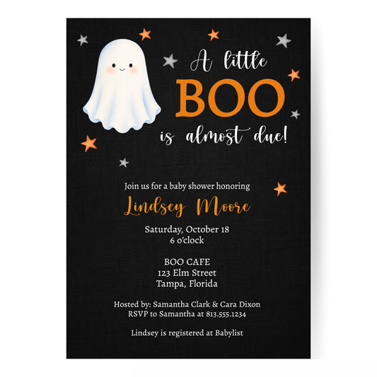 A Little Boo Is Almost Due Baby Shower Invitation (Black Collection)