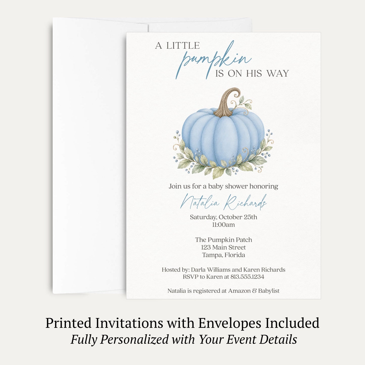 Painted Pumpkin Blue Baby Shower Invitation